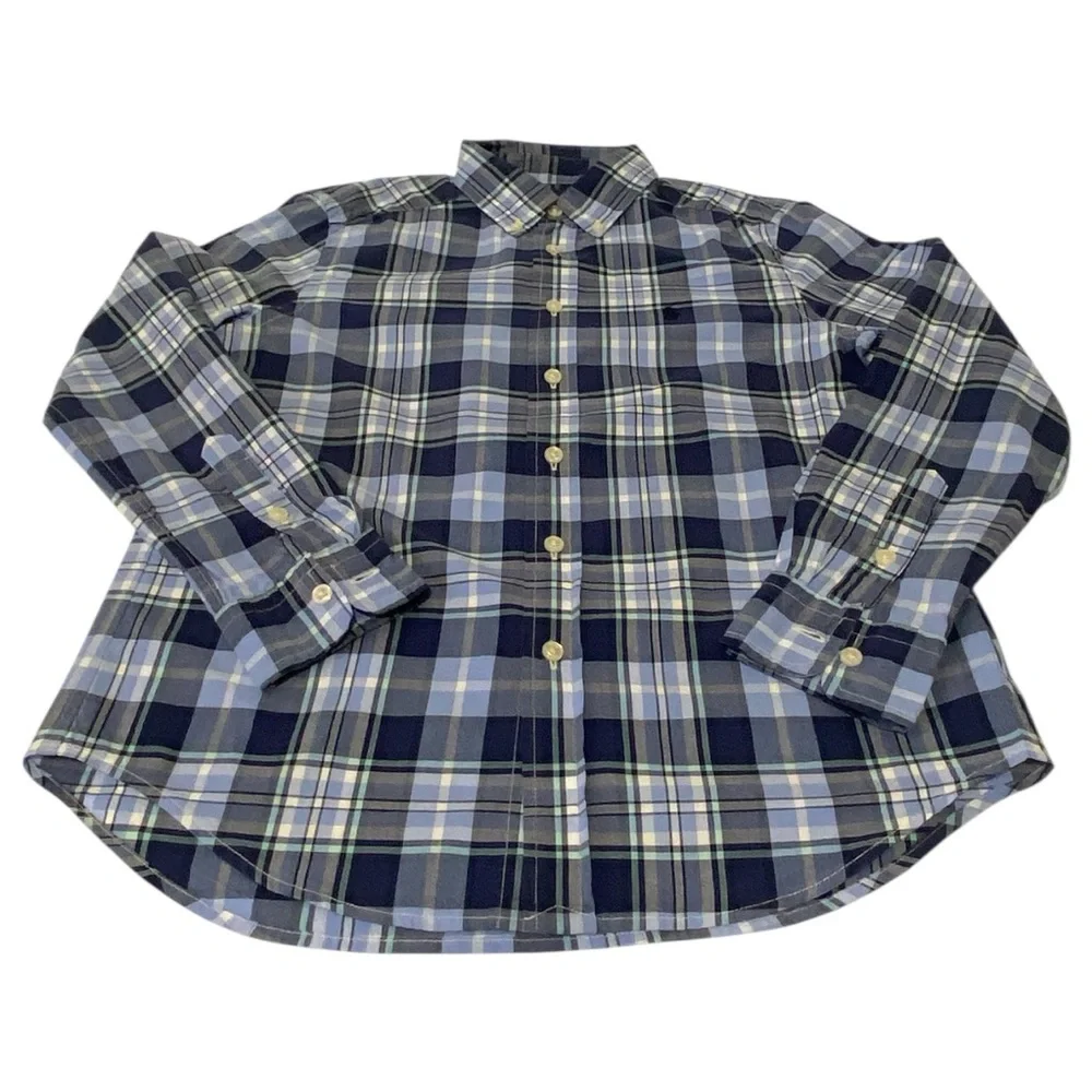 Ralph Lauren Cotton Blue Plaid Long Sleeve Button Down - Like New - Boys 10/12